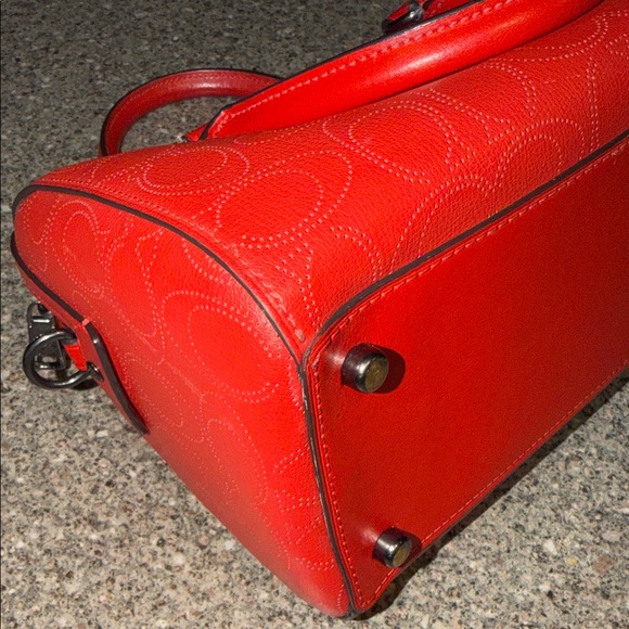 Coach Leather Red Perforated Signature Satchel with Silver Hardware - Picture 5 of 5